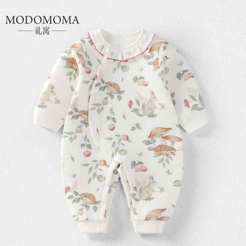 modomoma新生婴儿衣服秋冬装公主女宝宝保暖空气棉连体衣洋气爬服