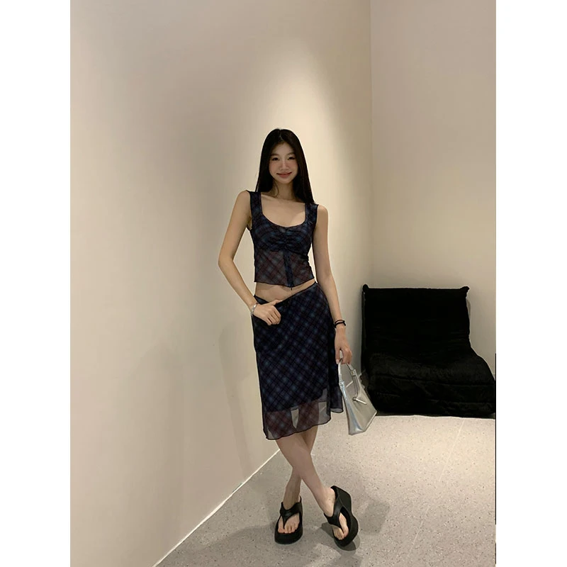 【清清】微辣风情辣妹显瘦舒适格子A字显瘦半身裙【2410691】