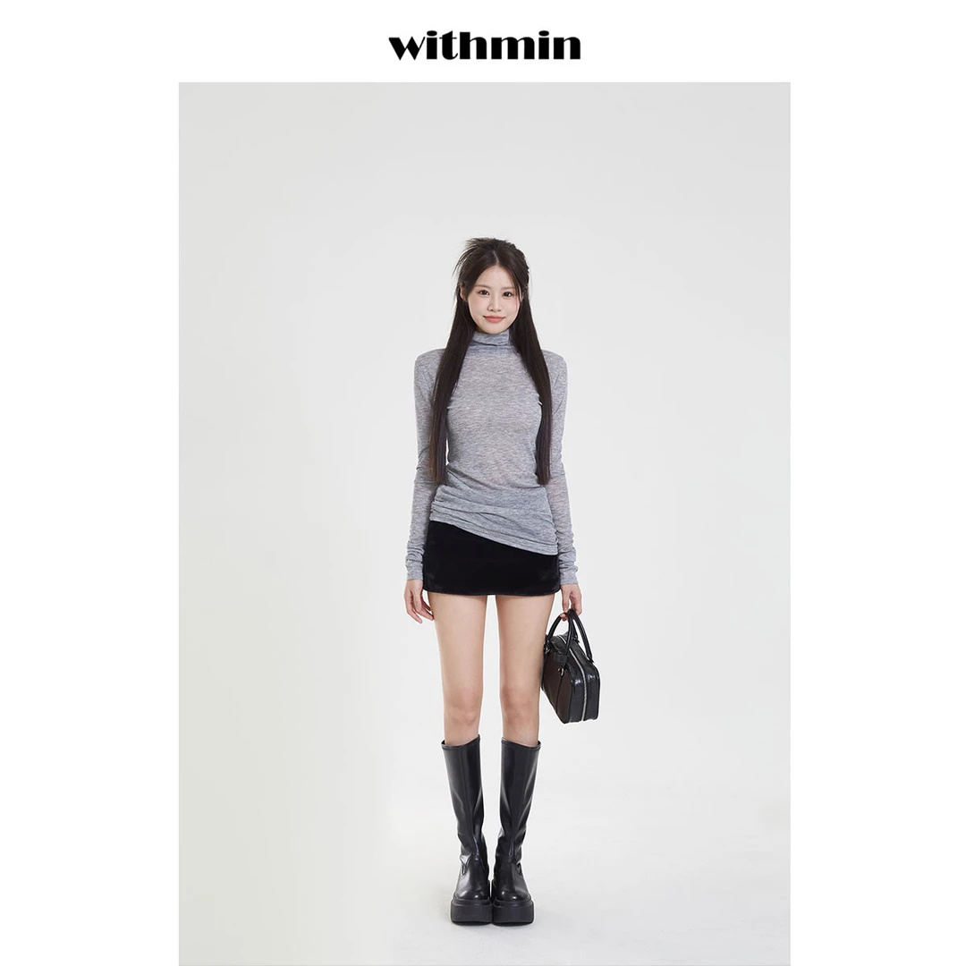 withmin天菜姐姐  黑色性感辣妹超短裙女秋冬高腰修身A字包臀裙