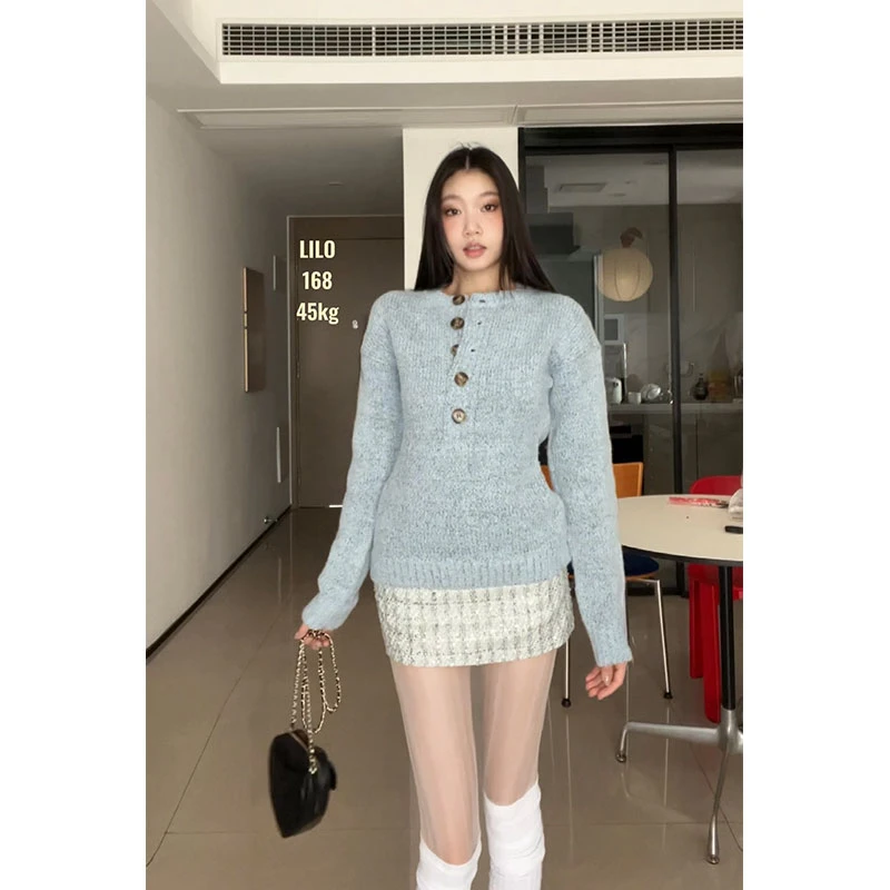 withmin济州微风 秋冬亨利衫复古半开襟长袖针织毛衣【24112020】