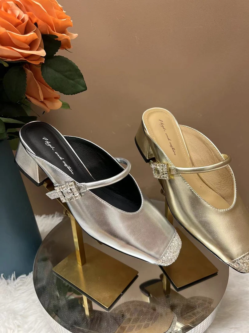 2024夏季新款气质时尚百搭平底方头低跟法式包头外穿拖鞋 2771