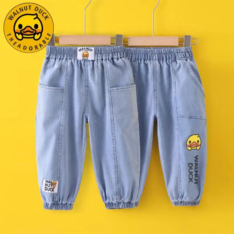 【小黄鸭】小黄鸭弹力牛仔裤夏季新款儿童长裤透气防蚊裤