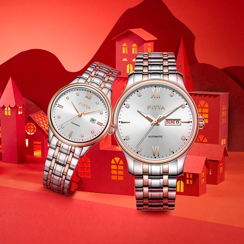 【飞亚达】经典系列浮光跃金夜光双历机械情侣表zc2