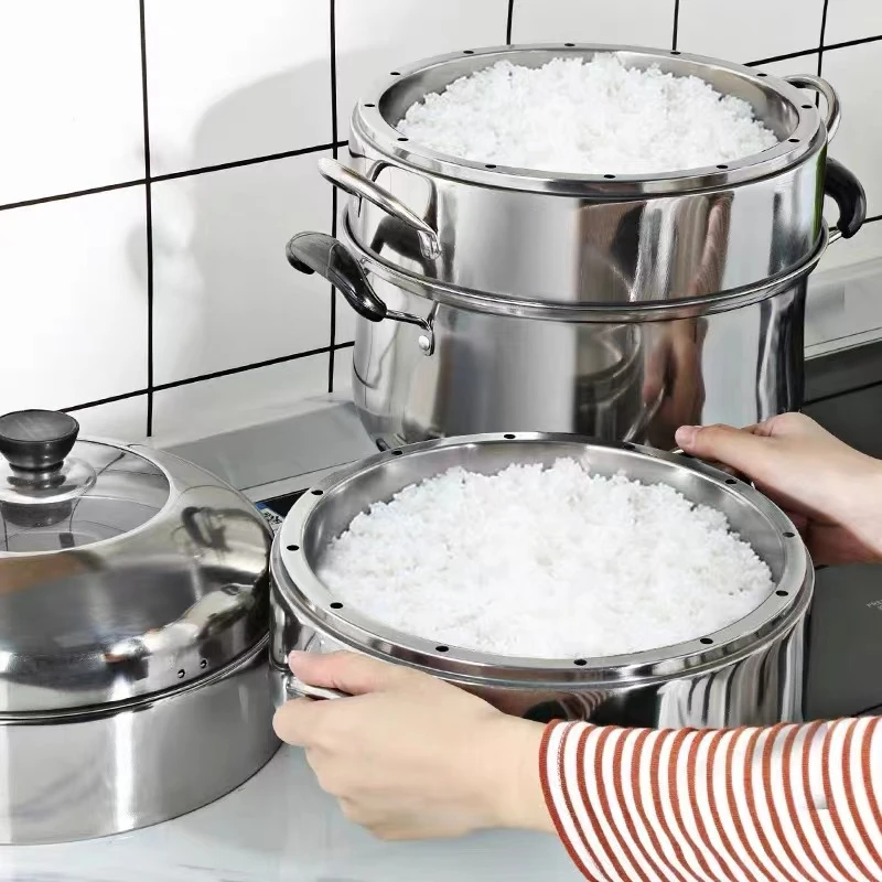 加厚实心蒸锅家用不锈钢多层无孔蒸饭锅不串味复底节能锅炉具通用