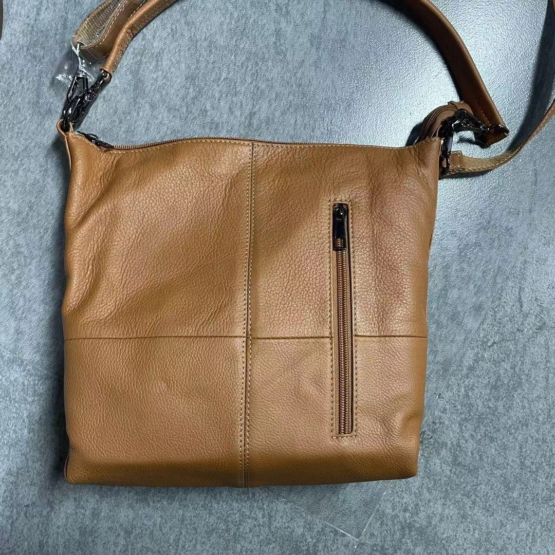 复古流行头层牛皮斜挎包真皮软皮大容量单肩时尚百搭女包水桶包包