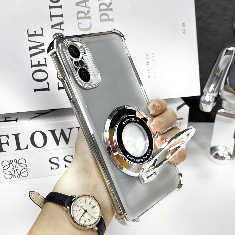 适用于红米K40电镀气囊防摔CD纹支架手机壳男女全包保护壳