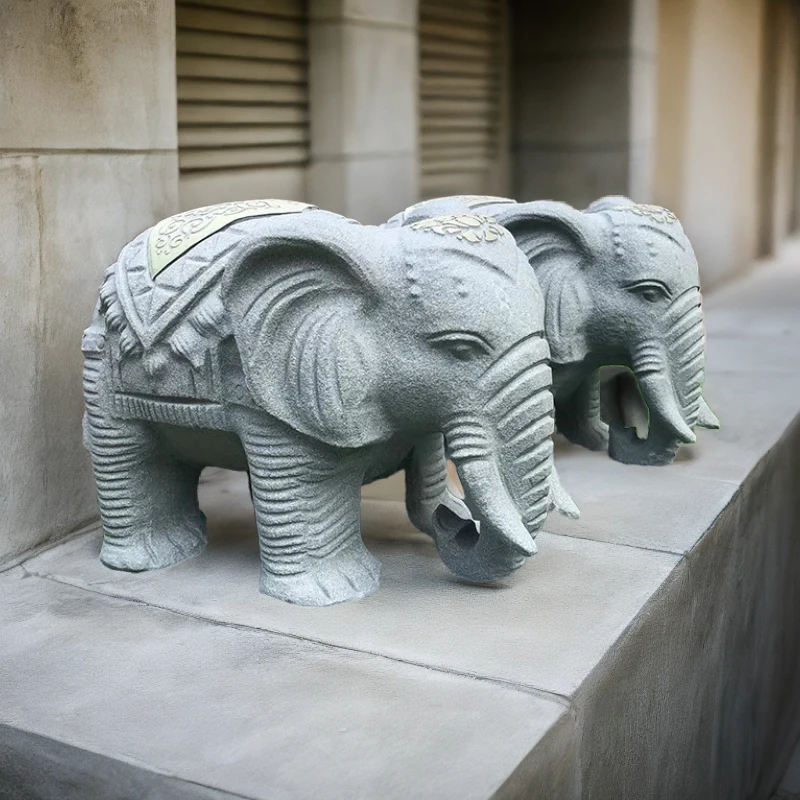 青石吸水大象摆件一对石头公母吉祥如意大象看门石象大象吉象