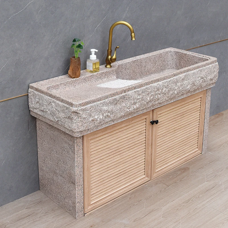 户外石头洗衣池阳台一体水槽大理石庭院石材洗手盆家用花岗岩水池