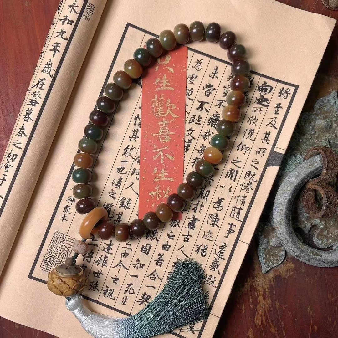 敦煌问天菩提手持女绿檀手工莲花香囊男手持佛珠手串敦煌飞天车挂