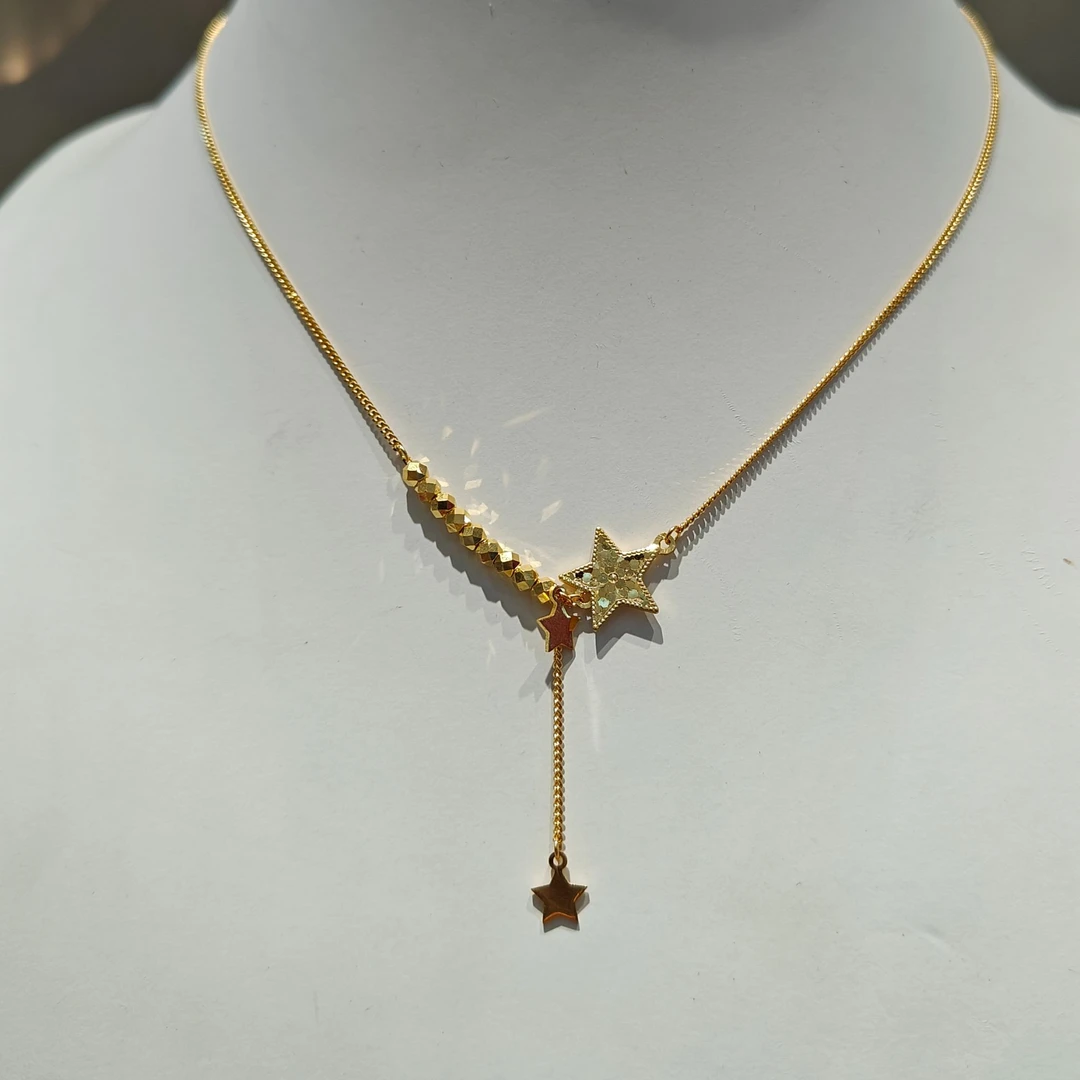 999足金龙鳞五角星套链5G黄金百搭时尚黄金项链配饰纯金