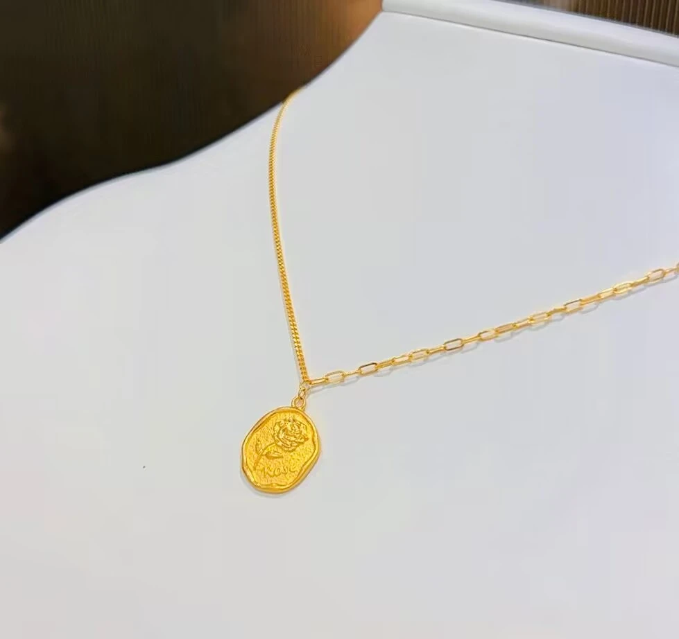 足金999玫瑰花牌5G黄金工艺时尚百搭小众轻奢纯黄金项链