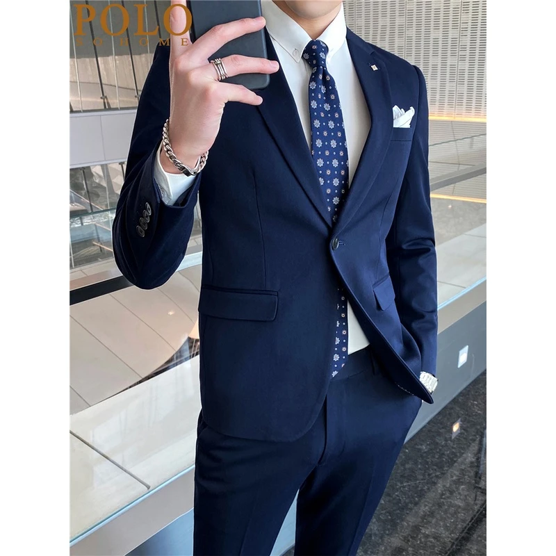 保罗西服休闲套装男韩版修身痞帅商务正装男士新郎结婚礼服西装潮