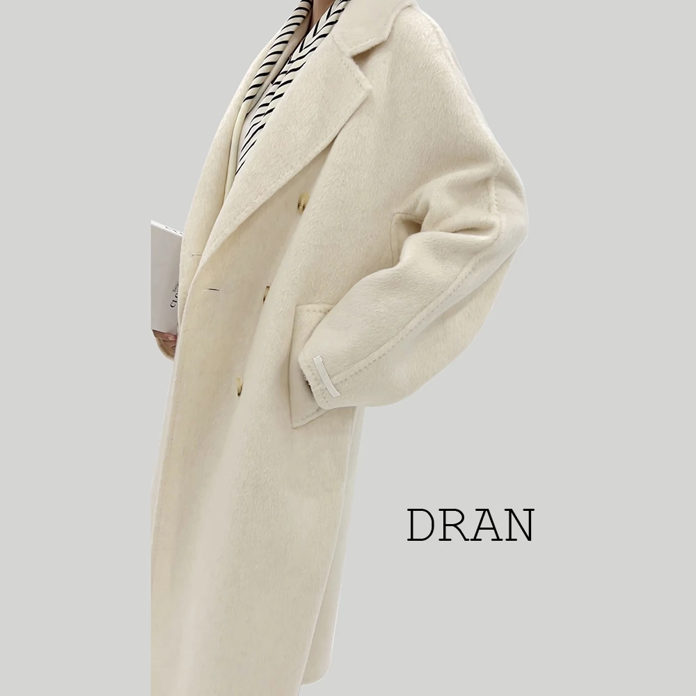 DRAN-902523双面呢羊毛大衣801长毛双排扣中长款宽松毛呢外套呢女