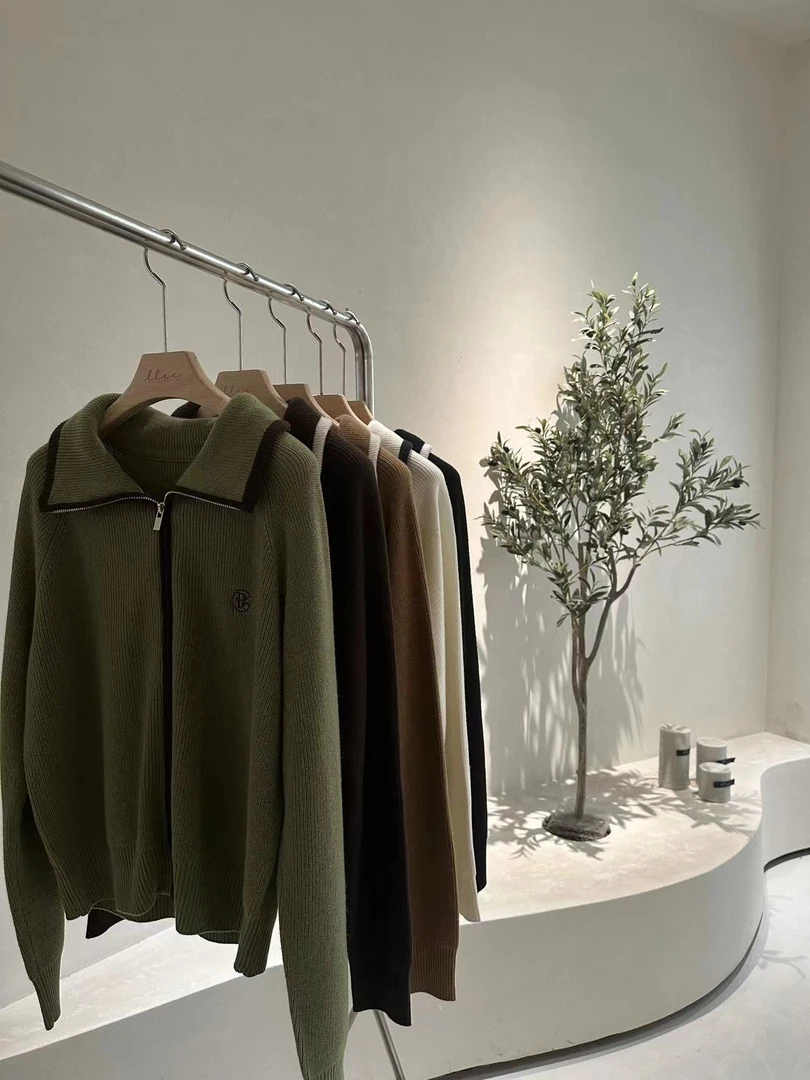 减龄翻领半拉链刺绣针织加厚宽松y毛针织外套2022