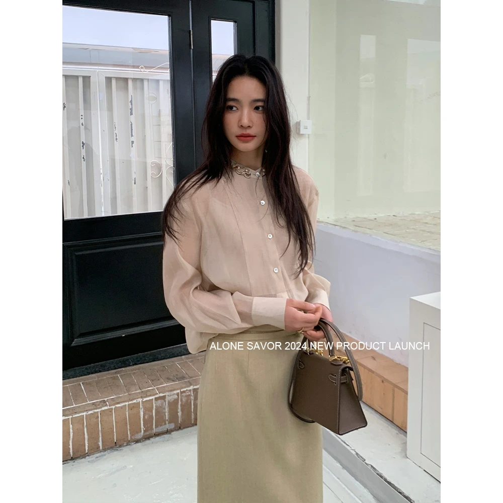 【ALONE SAVOR】情诗，气质长袖休闲衬衫小众百搭春夏宽松衬衣P053