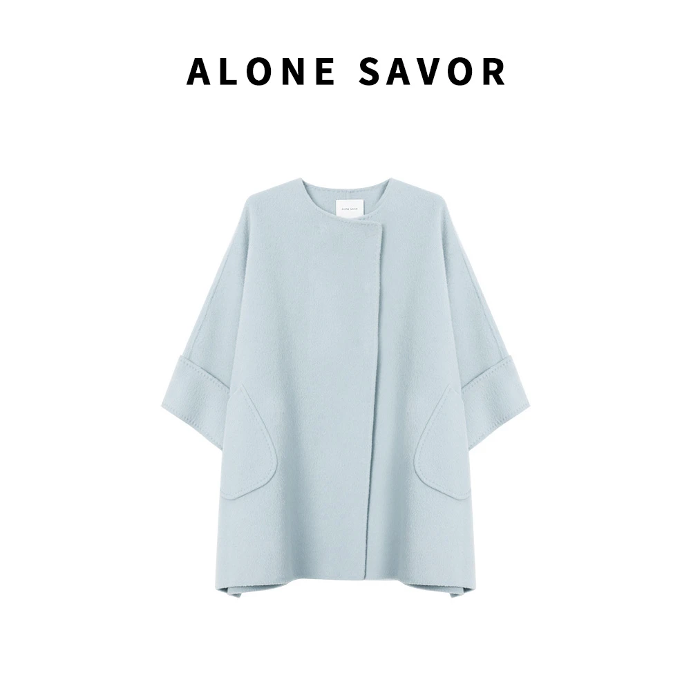 【AloneSavor】流年，经典简约宽松气质圆领暗扣休闲中长款大衣P027