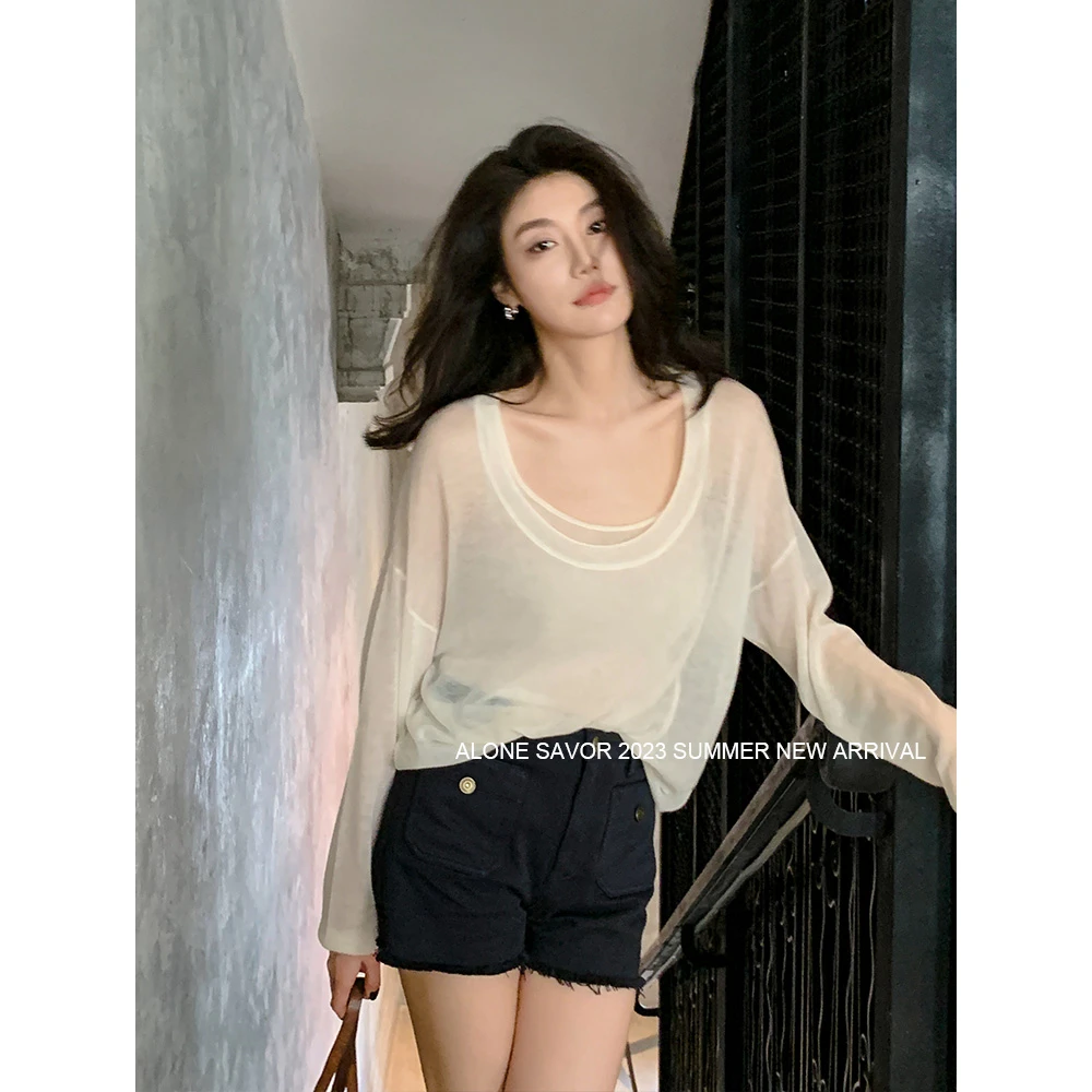 【ALONE SAVOR】空气面膜水溶羊毛防晒夏季薄款长袖开衫针织衫U356