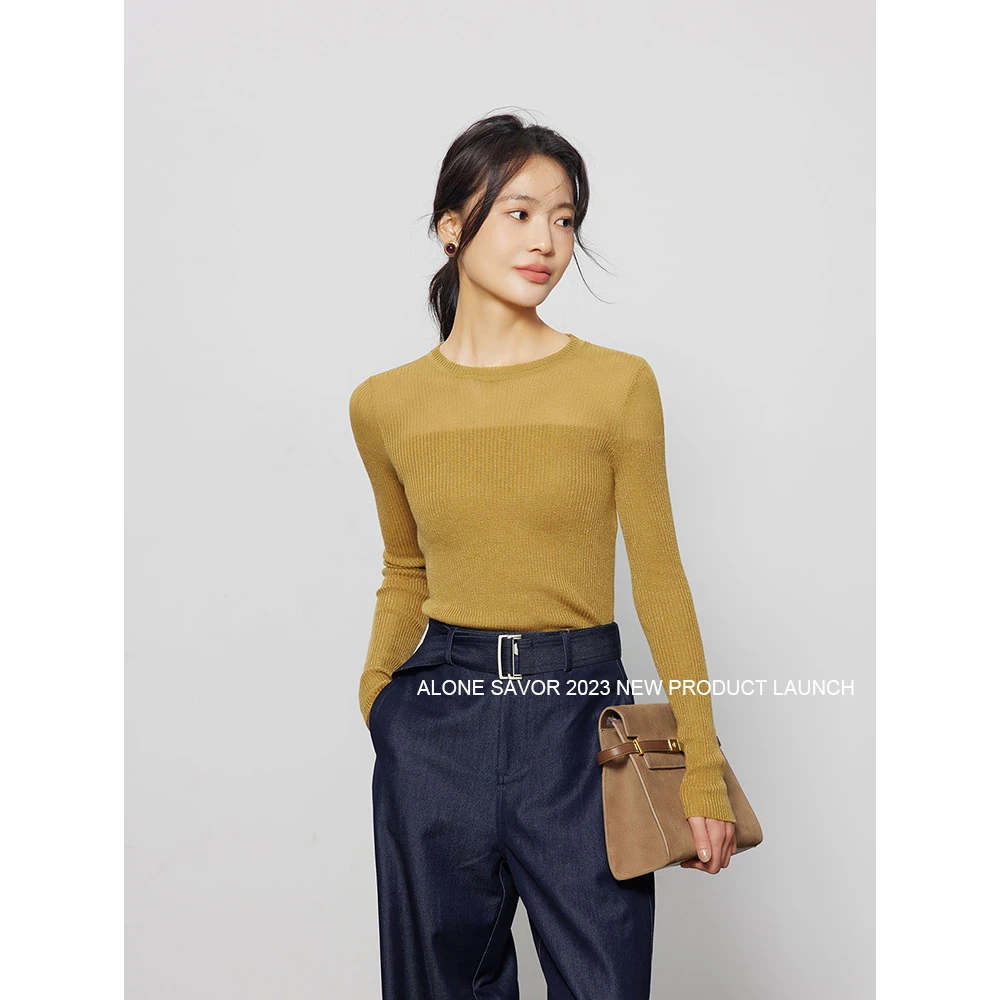 【ALONE SAVOR】自在舒适羊毛混纺高弹微透性感修身打底针织衫W182