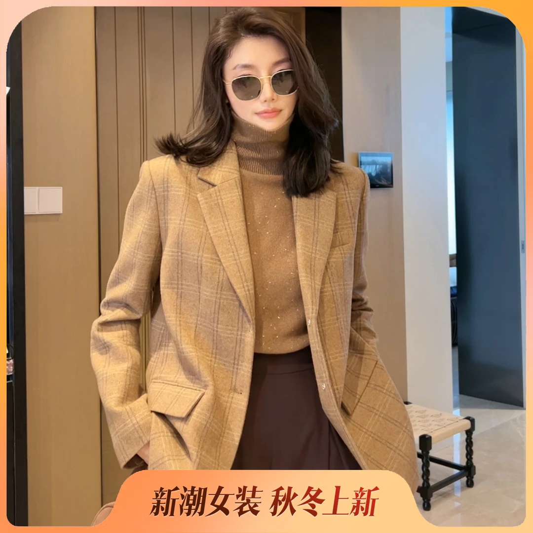 【ALONESAVOR】复古格调棕系复古格纹英伦高级定制羊毛西装外套T090