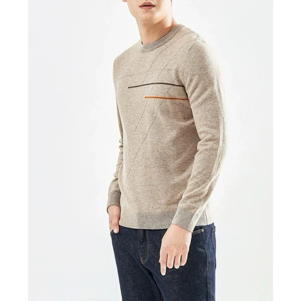 【美久仟】家属款！男士山羊绒圆领线条针织衫加厚秋冬