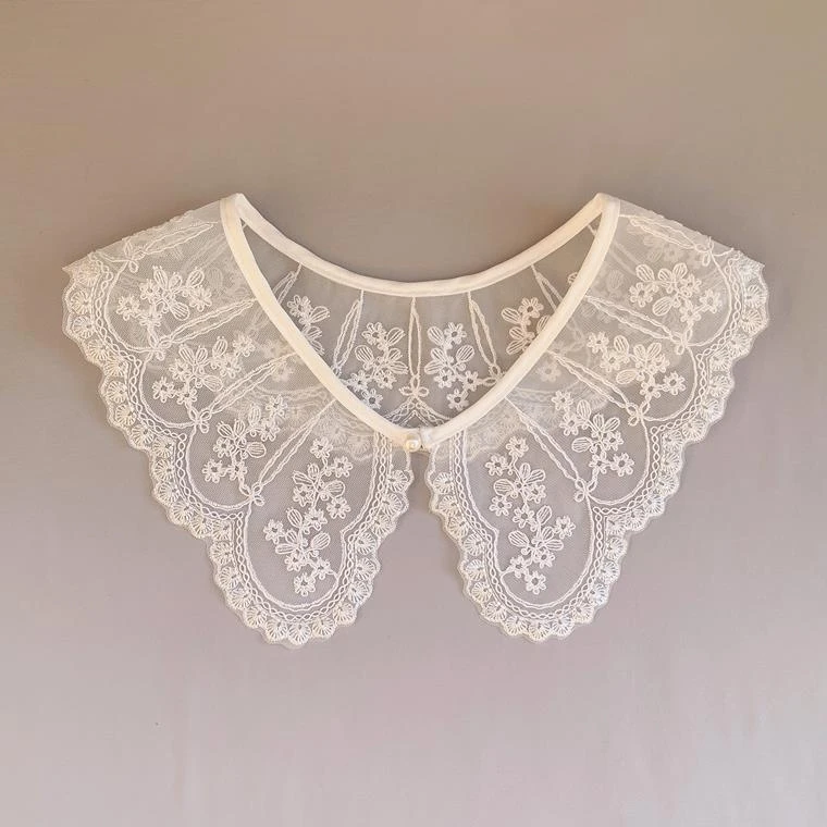 纱绣花假领子女蝴蝶结绑带小披肩多功能装饰领外搭配裙子百搭