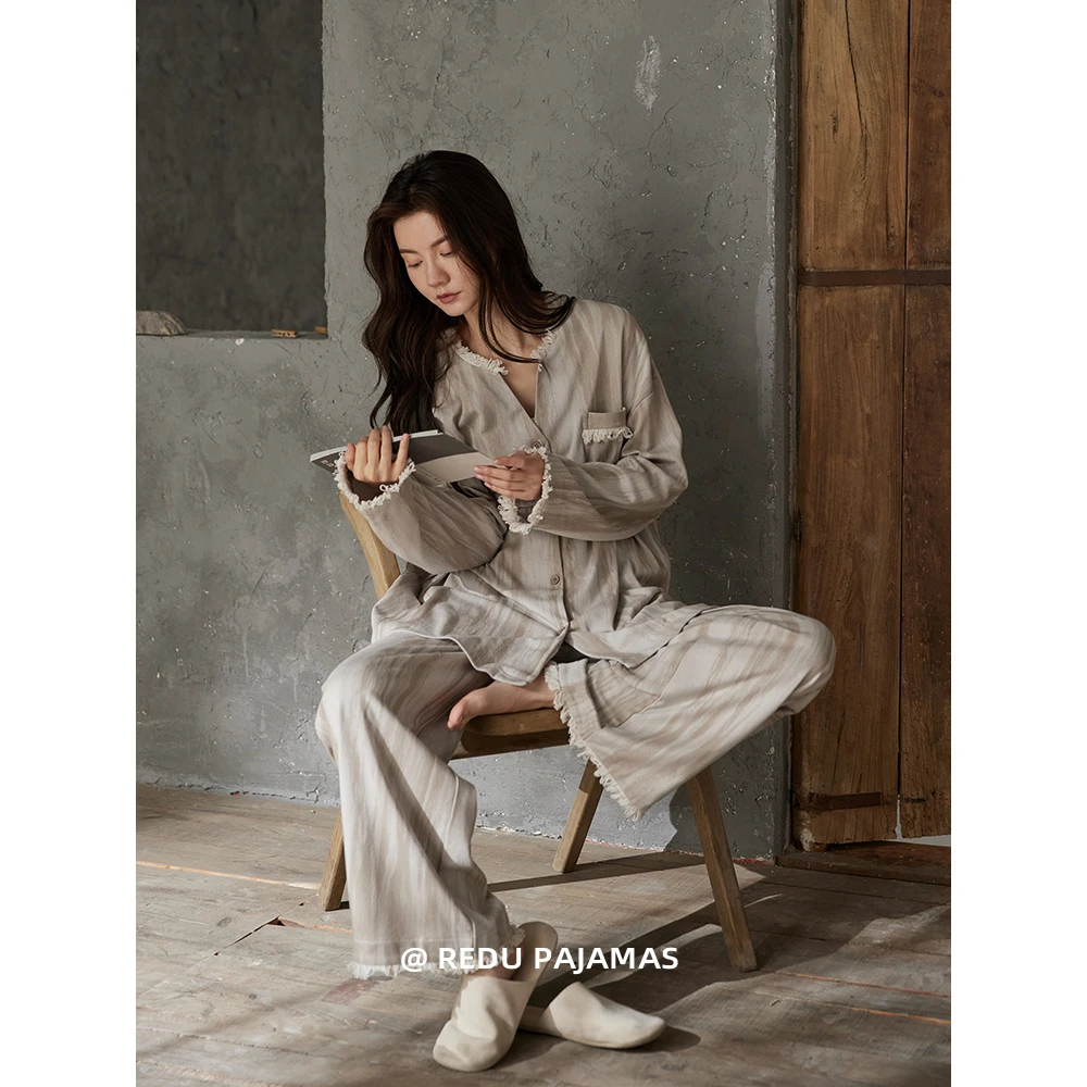 【柔软棉】热妒睡衣女春秋带胸垫宽松长袖高级感家居服套装