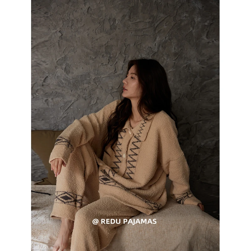 【超柔超软】热妒睡衣女秋冬季半边绒保暖珊瑚绒加绒加厚家居服套装