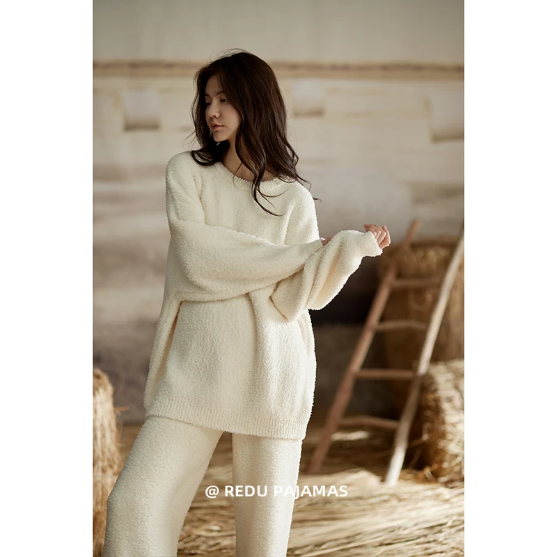 【超柔软】 热妒半边绒睡衣女秋冬季珊瑚绒加绒加厚家居服套装