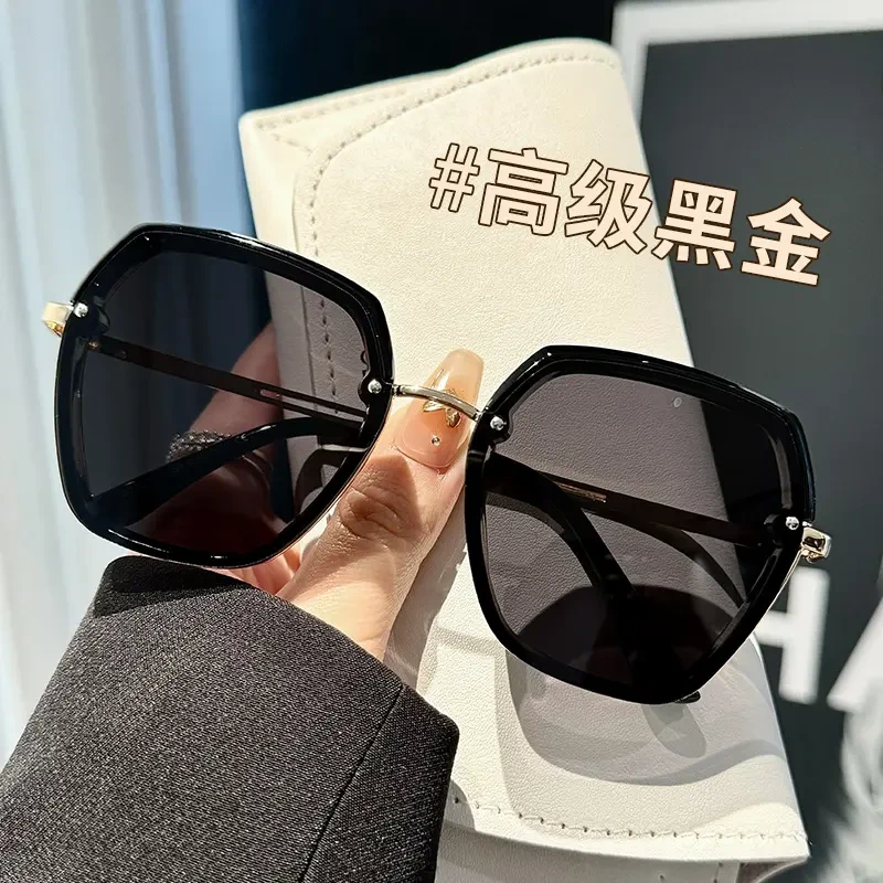 VIMIHELEN/维密海伦2024新款墨镜女款气质偏光太阳眼镜黑金大框镜