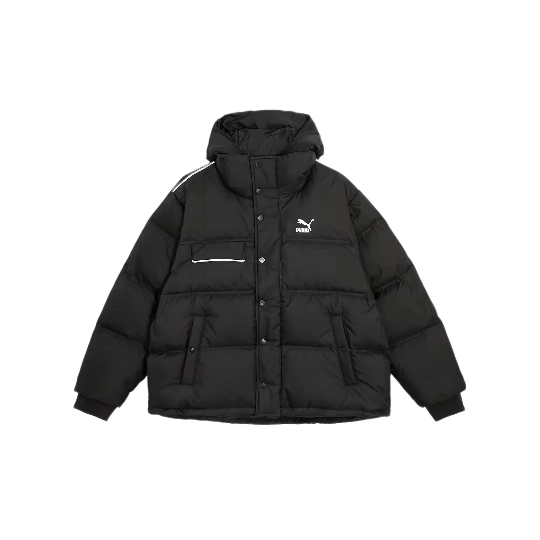 【滔搏联动】PUMA彪马2024中性字母印花休闲黑色连帽羽绒服53923001