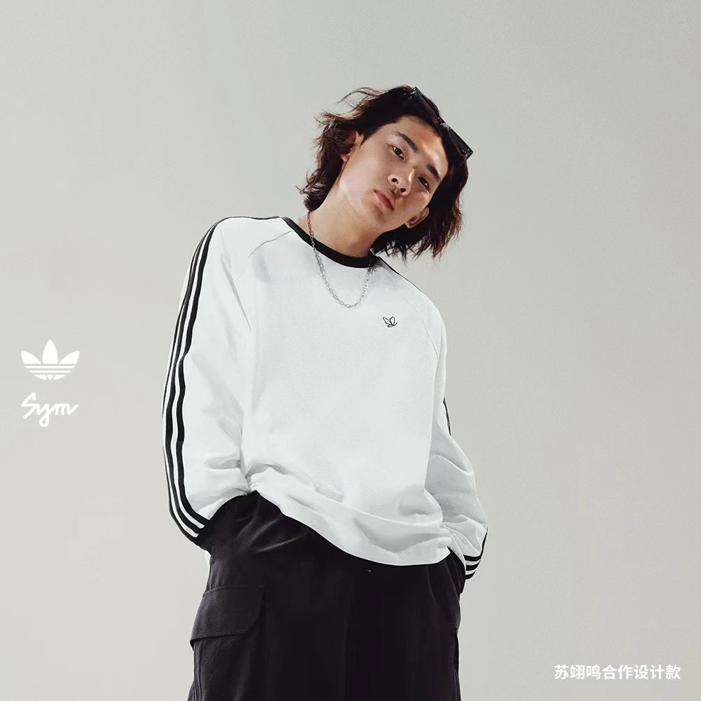 【滔搏联动】三叶草男时尚休闲长袖宽松圆领秋季上衣JG1512