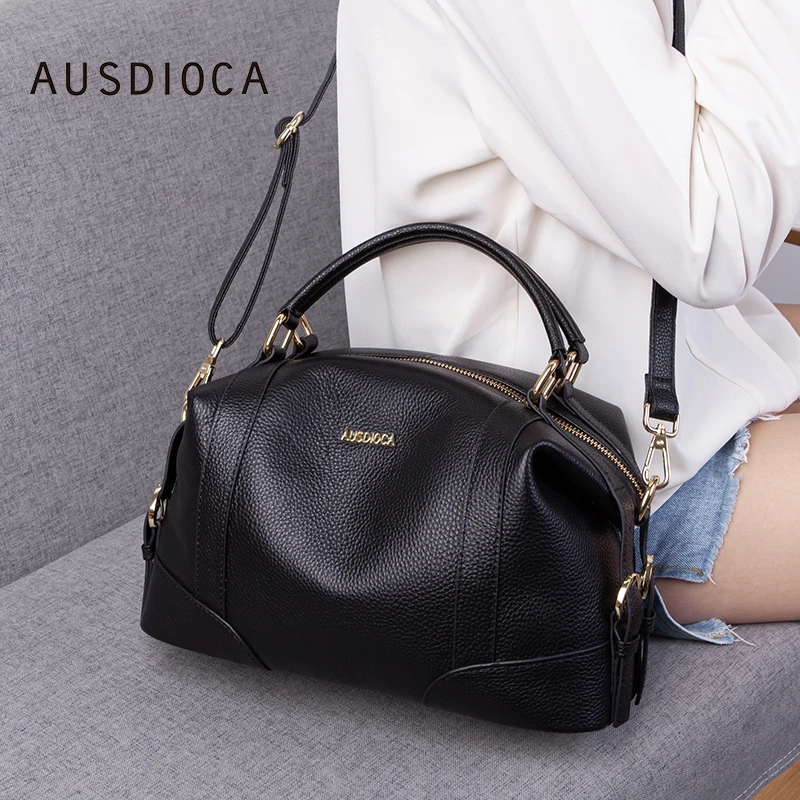 AUSDIOCA/澳迪佳真皮女包2025新款手提包软皮波士顿包女斜挎大包