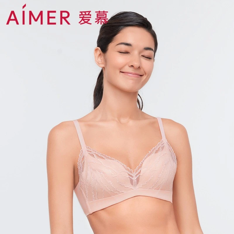 AIMER/爱慕旋律中厚杯3/4无钢圈聚拢性感蕾丝隐孔AM177201