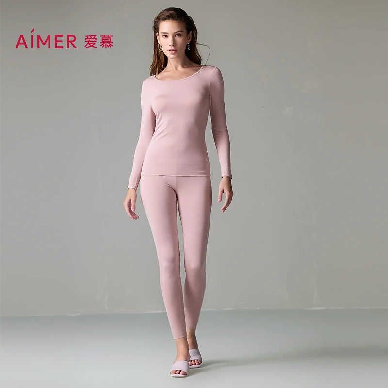 【达人专属】爱慕沁润轻暖圆领长袖长裤套装AM74A501