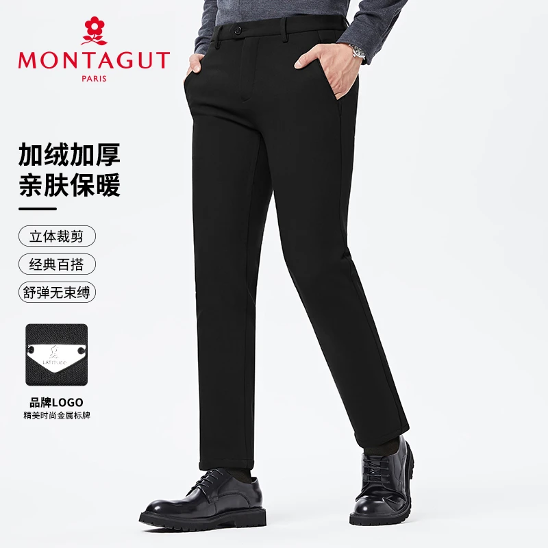 梦特娇【加绒加厚保暖/保型抗皱】秋冬男西裤商务休闲裤383378005