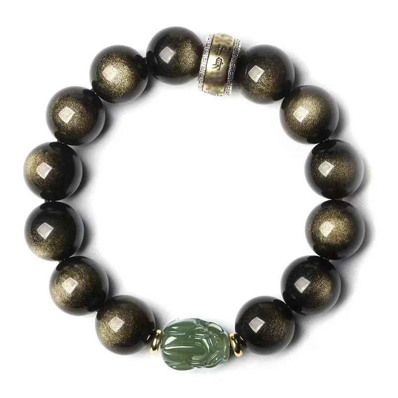 正品黑金曜石手串精品和田玉男女佛珠送朋友生日节日礼物貔貅手链