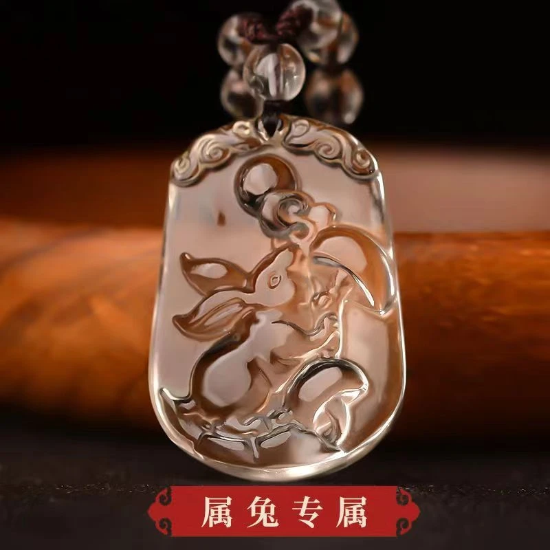 天然白水晶十二生肖吊坠女属兔龙本命年挂件护身水晶项链饰品秋冬