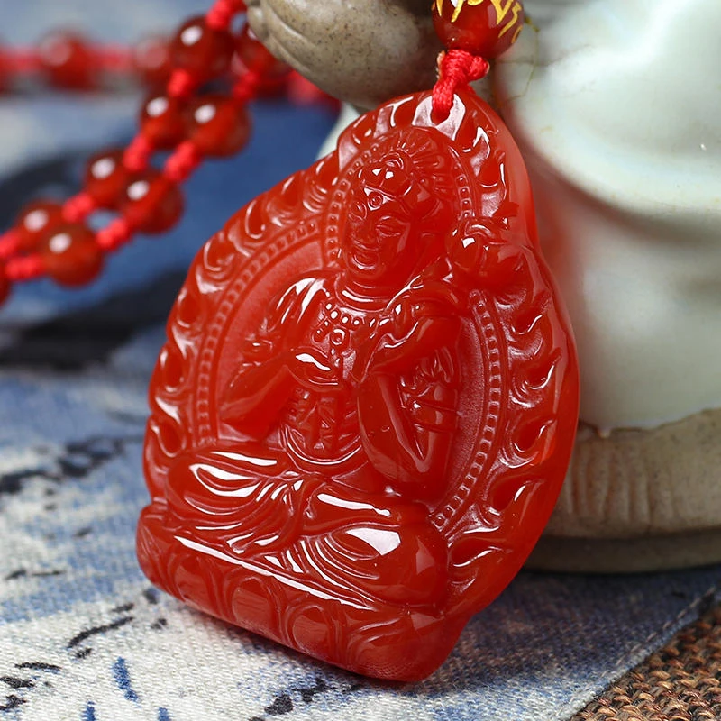 2025年蛇年火焰边红玛瑙大势至菩萨十二生肖属马手工守护神吊坠