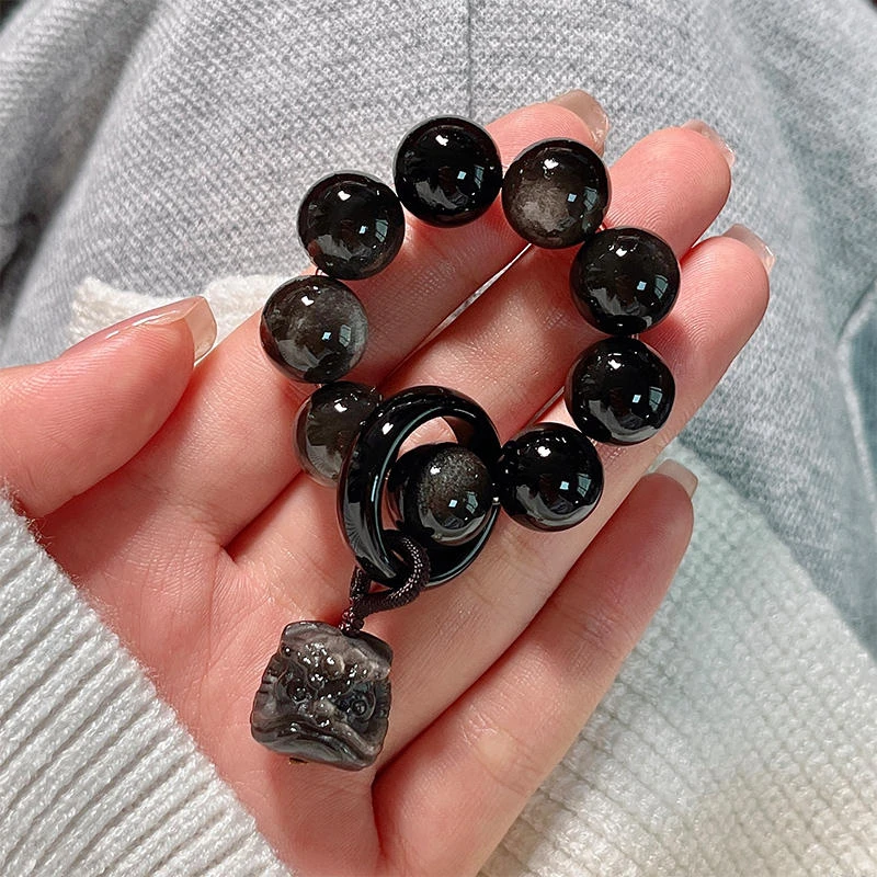 天然情侣黑曜石手捻手串女手工指尖小串醒狮盘玩文玩佛珠念珠百搭