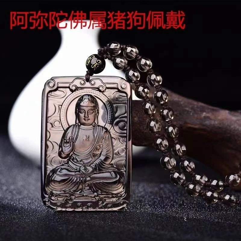 生肖属龙蛇本命佛吊坠天然冰种黑曜石情侣八大守护神佛牌项坠男女