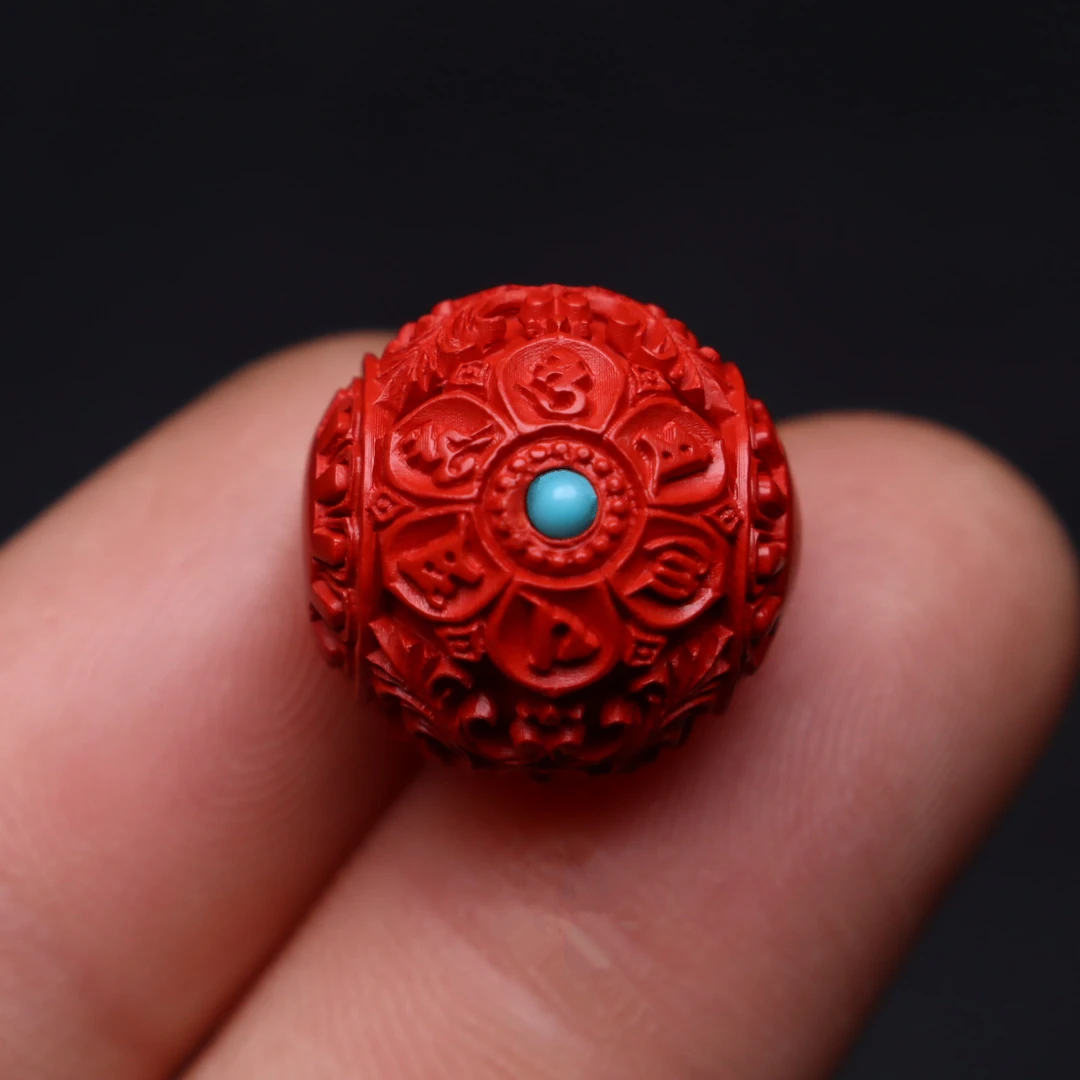 天然辰砂朱砂散珠六字真言镶嵌花珠单颗珠子串珠纯帝王砂手串配件