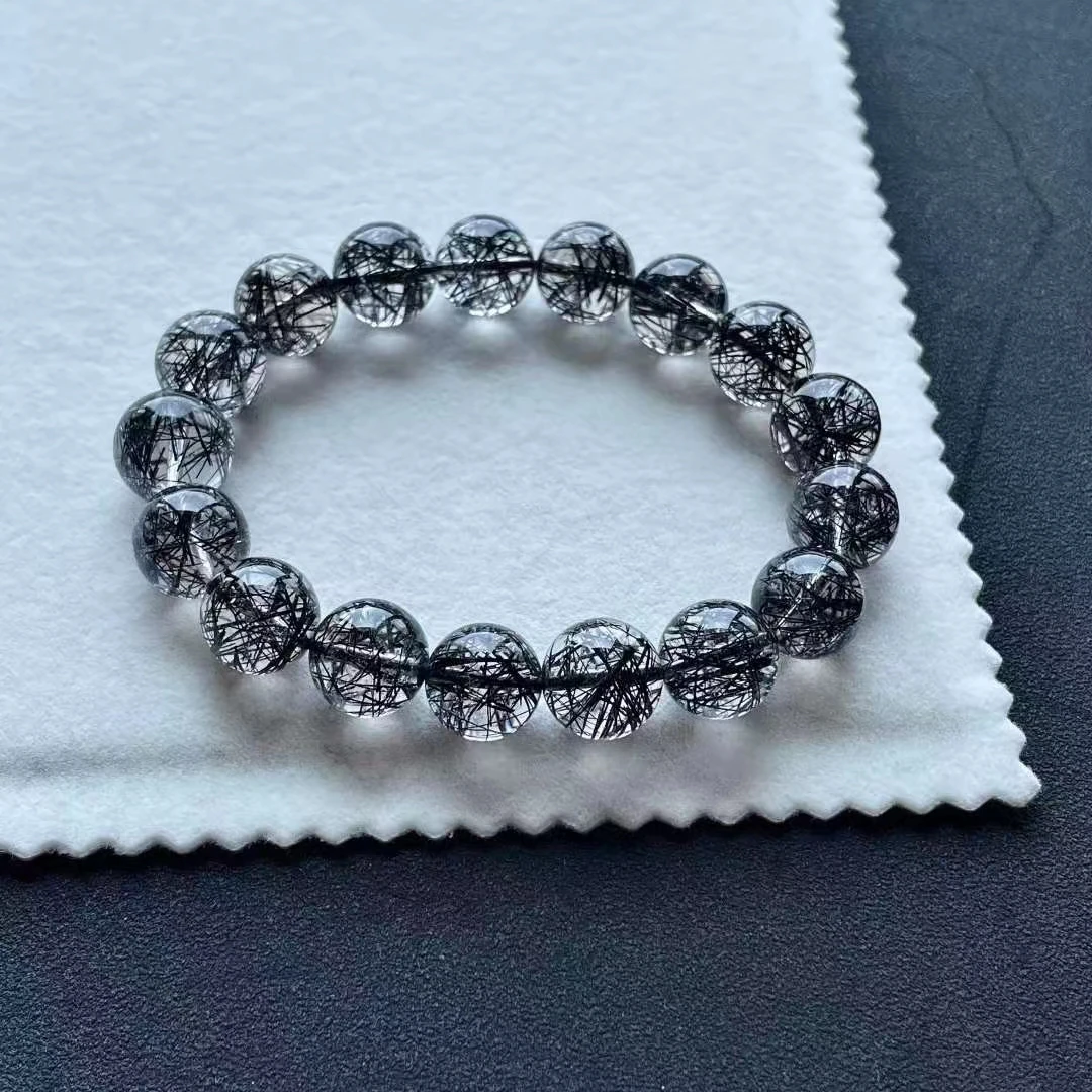 精品天然黑发晶网状手链晶体干净招财手串男女佩戴礼物