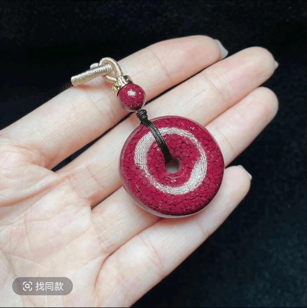 含辰砂工艺品真品晶体砂平安扣 V0961-M-朱砂平安扣吊坠-28x11.