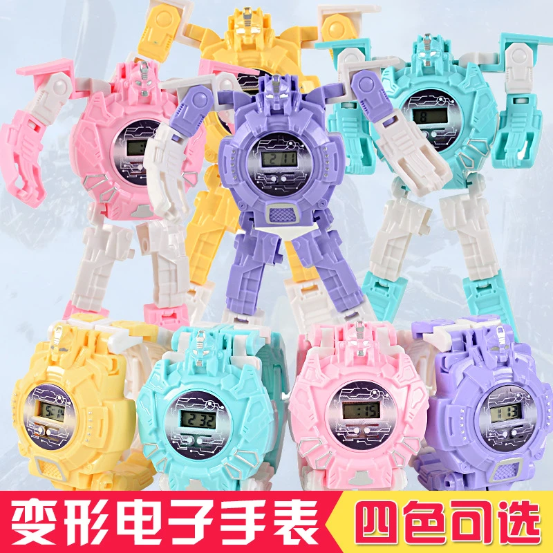跨境 儿童电子手表变形手表玩具 卡通变形机器人益智玩具电子手表