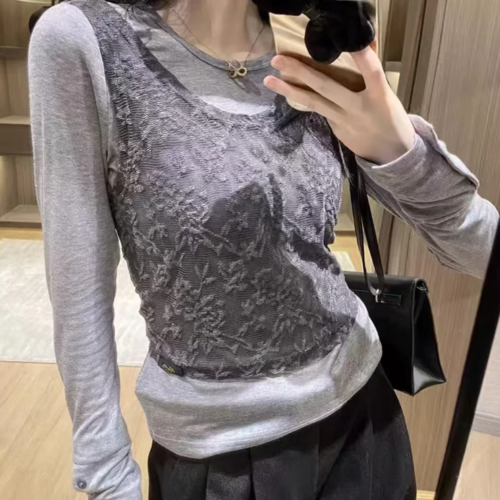 5360大码宽松百搭真两件T恤上衣