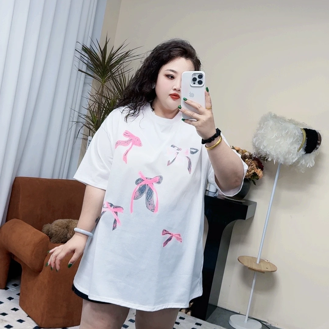 【欢姐推荐】6802新款时尚简约百搭休闲减龄气质半袖宽松蝴蝶结T恤