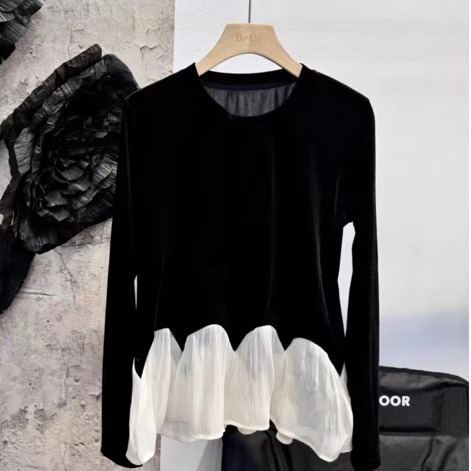 【欢姐推荐】96463大码宽松拼接洋气气质打底上衣