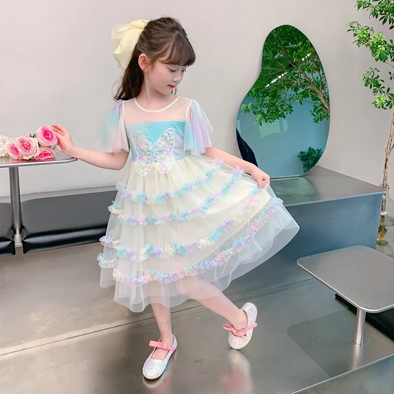 女童连衣裙夏装2024新款儿童夏季裙子时尚洋气小女孩童装彩虹公主