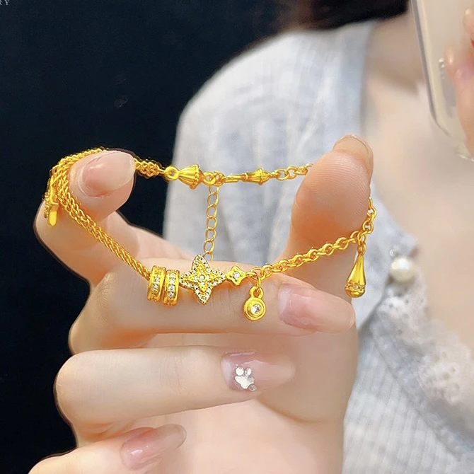 铜合金手链 （古法点钻四芒星手链)算盘珠手饰高级优美