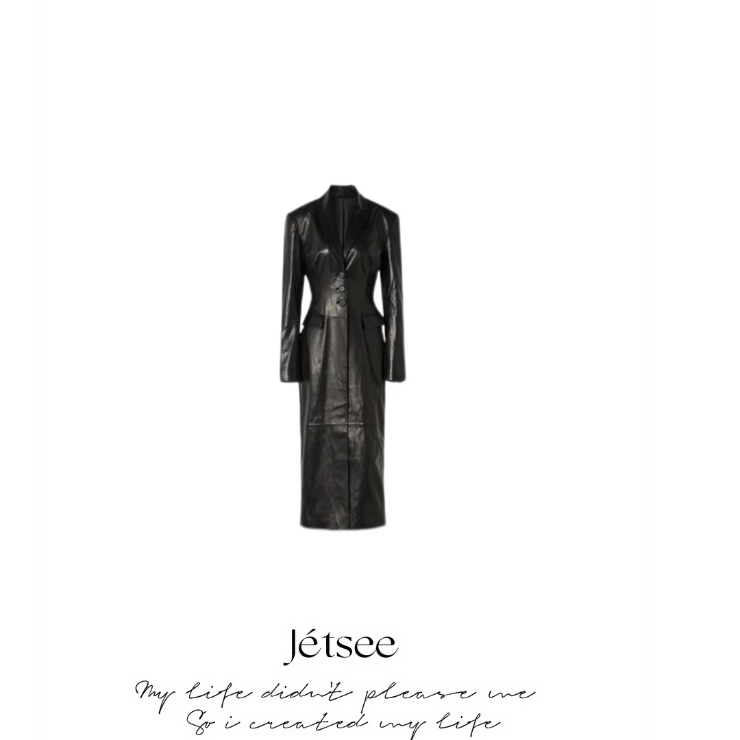 【设计联动】耀黑收腰皮外套 W10291